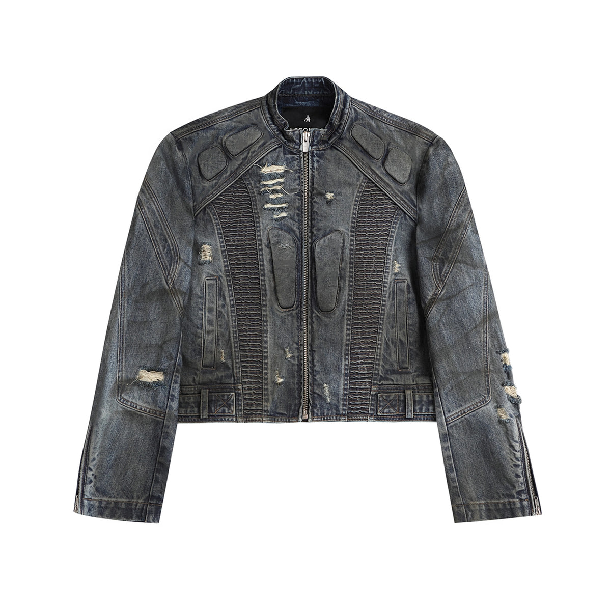 FACEON LAB Dark Akila Washed Motorcycle Denim Jacket - As Seen on Ding Yuxi
