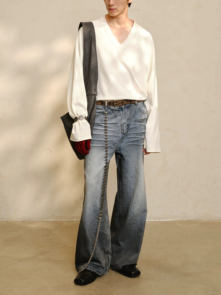 JCAESAR Big V-neck Daily Lazy Long Sleeves