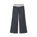 Yawhat Deep Blue Striped Low-Rise Flared Trousers
