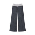 Yawhat Deep Blue Striped Low-Rise Flared Trousers
