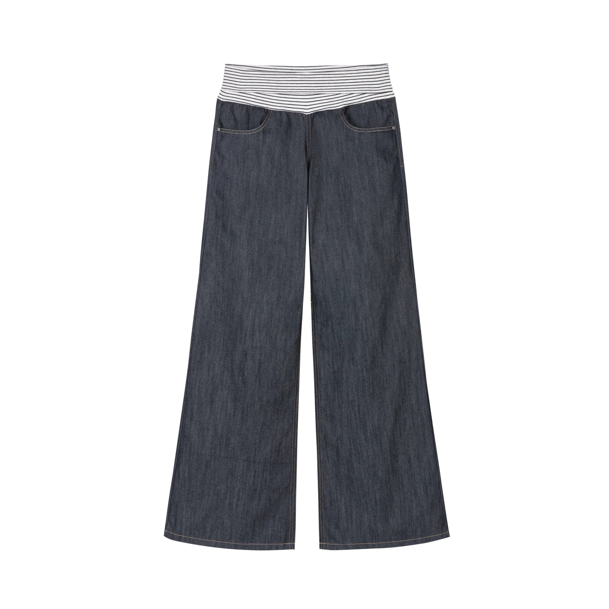 Yawhat Deep Blue Striped Low-Rise Flared Trousers