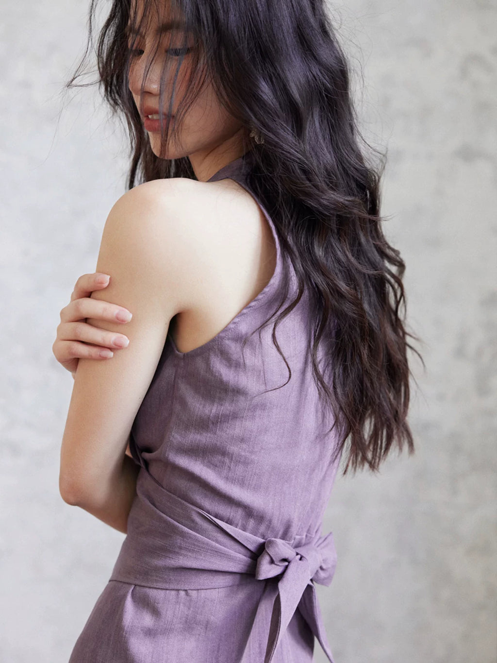 TYANG Temperament Purple V-neck Neck Strap Dress