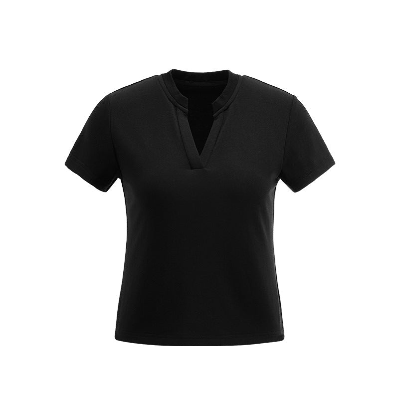 InflationV Neck Front Shoulder Skinny Short Tee