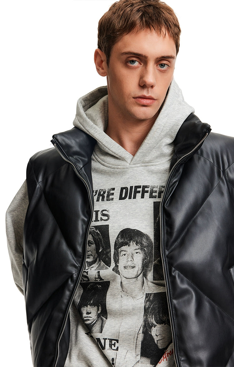 MADWITCH Stand-up Collar PU Leather Jacket Vest