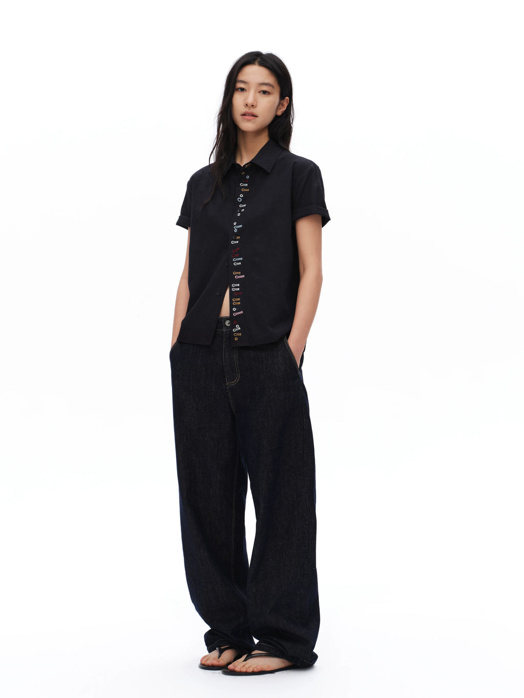Oinimi Fun Buttonhole Casual Short Sleeve Shirt
