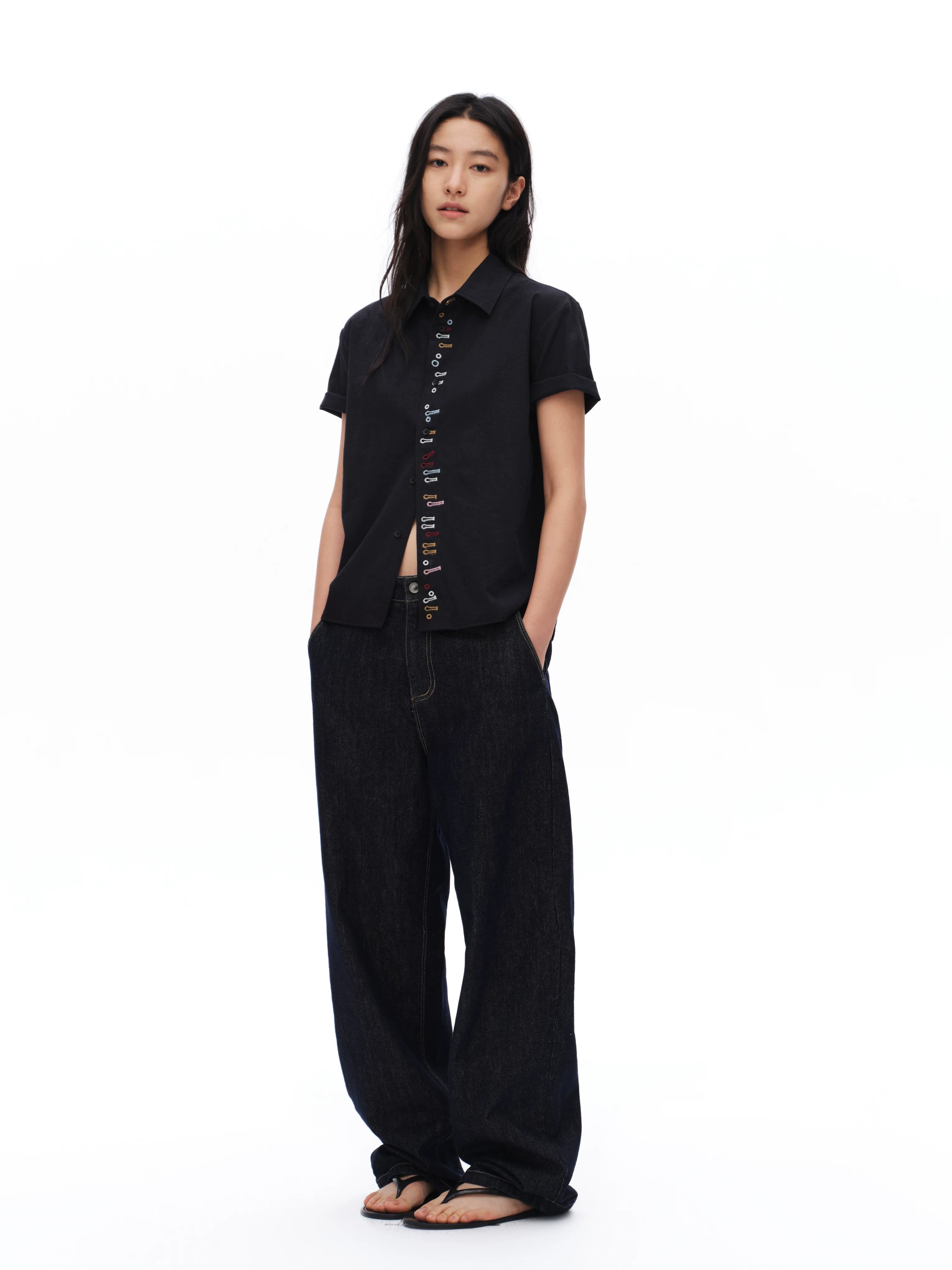 Oinimi Fun Buttonhole Casual Short Sleeve Shirt