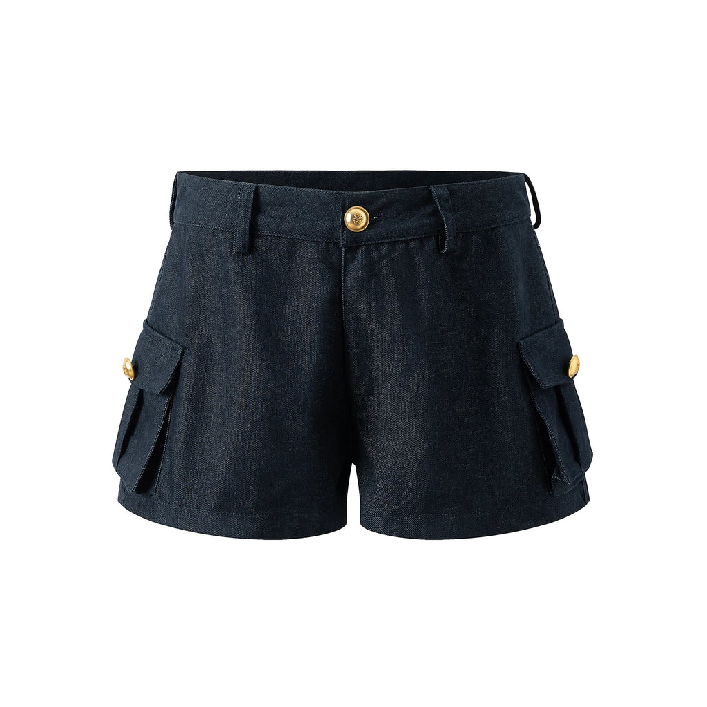 MoodBerry Denim Buckle High-Waist Two-Piece Set