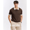 KARESINO Striped Cool-Touch Knit Polo Shirt
