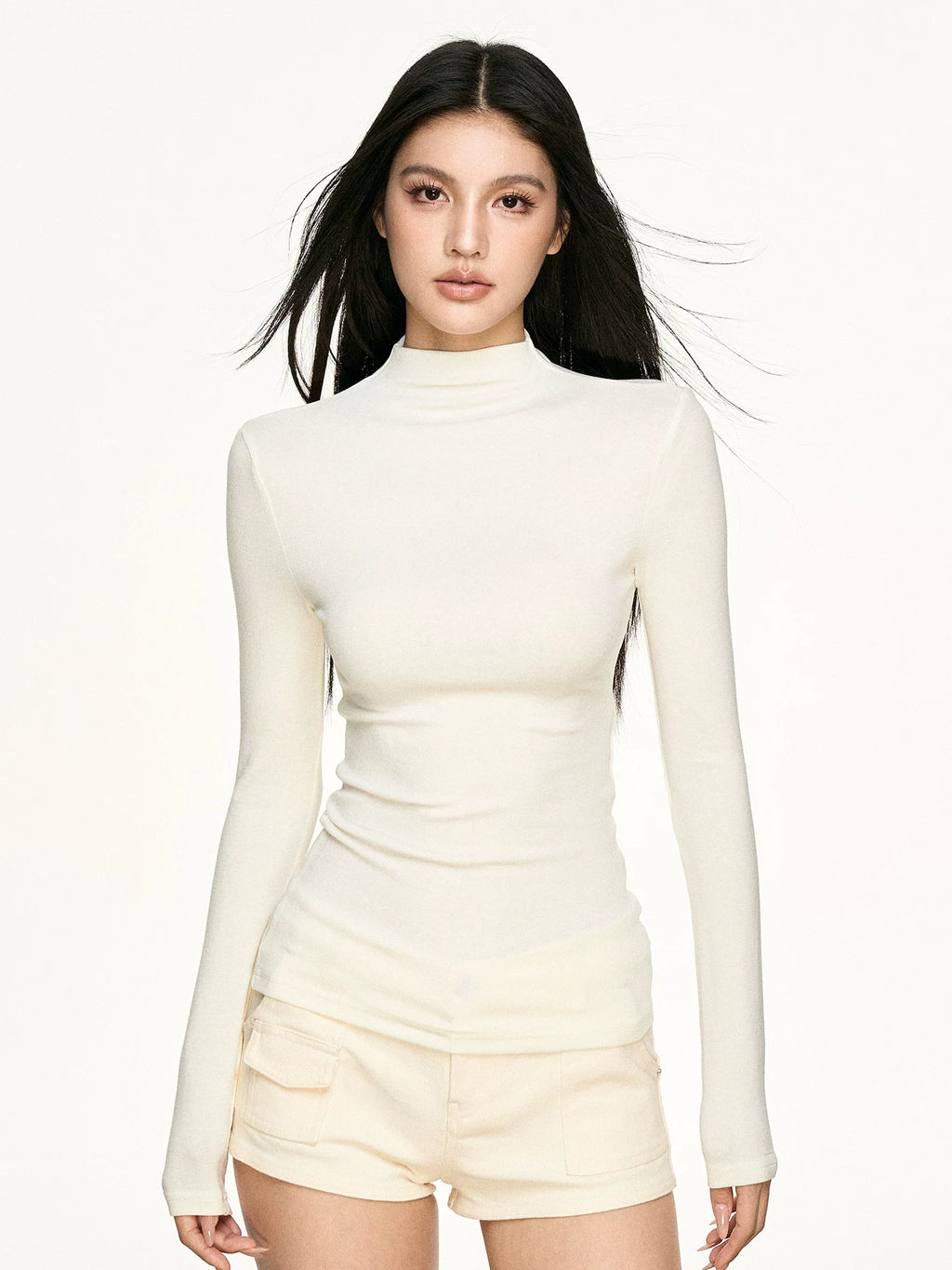 Aaisup Tencel Wool Semi-slim Turtleneck Long-sleeved Top