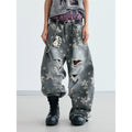PEOPLESENSE Distressed Star Wide-Leg Curved Jeans