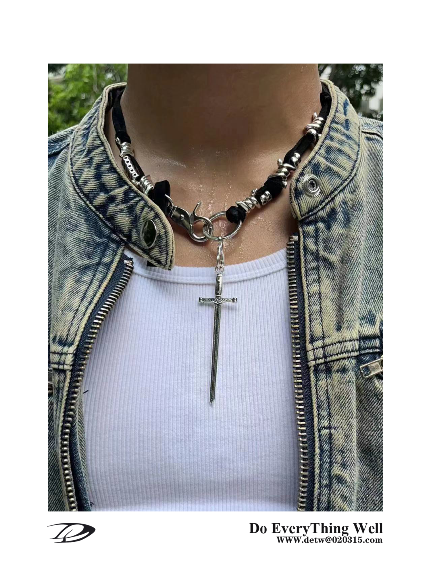 DETW 24SS Swordsman Series "Pure Handmade" Silver Cowhide Rope Niche Real Titanium Steel Necklace Pendant