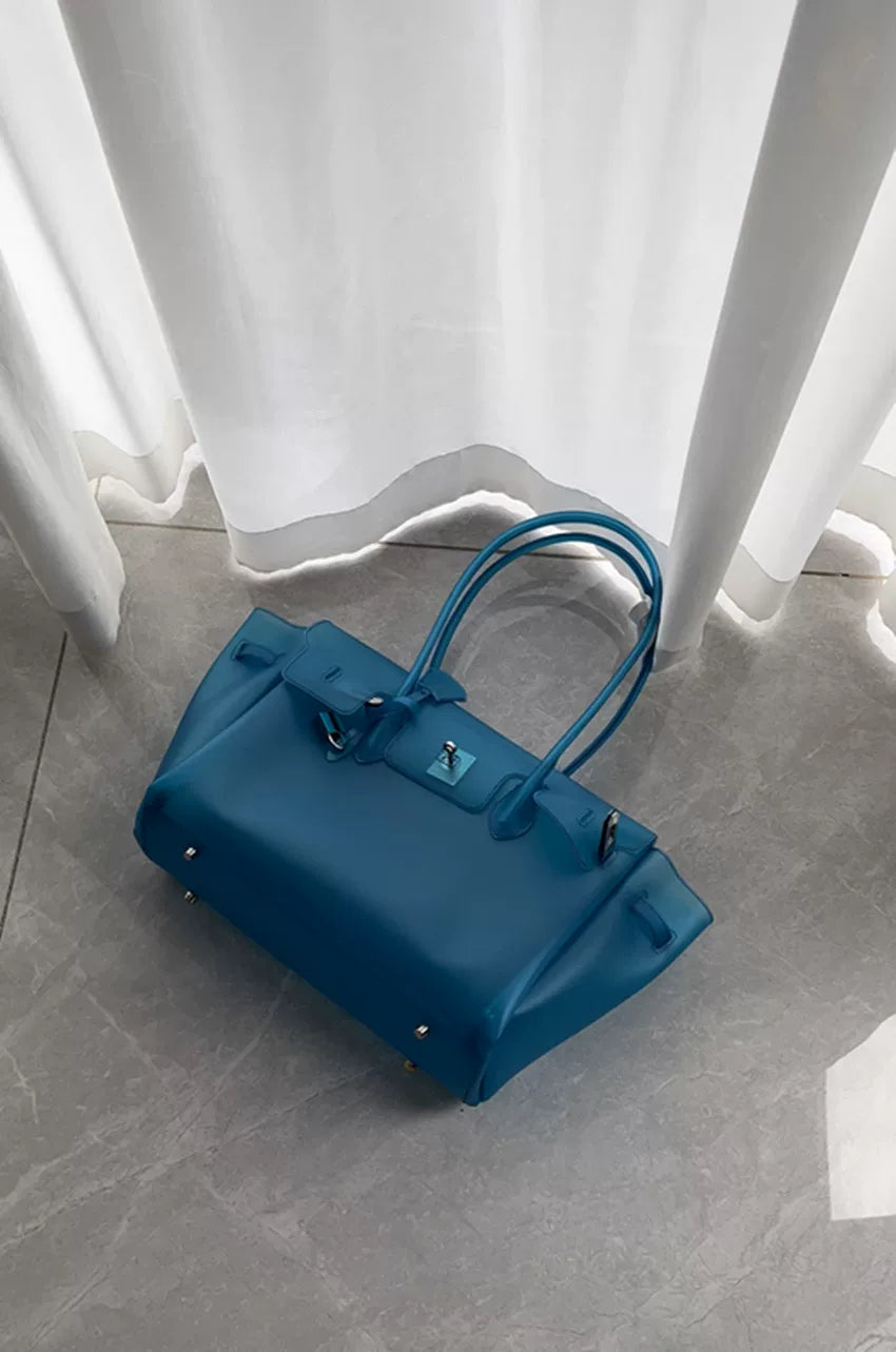 Fat*2 Semi-Transparent Faux Leather Buckle Top-Handle Bag