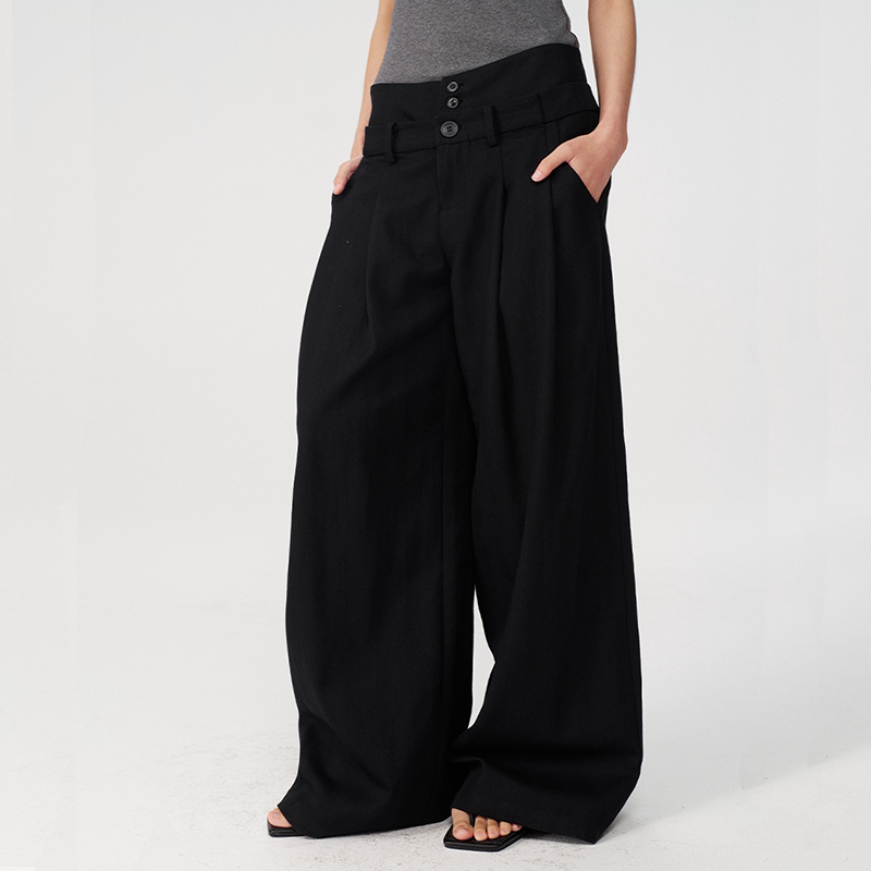 JCAESAR WOMEN Pleated Wide-Leg Low-Rise Trousers