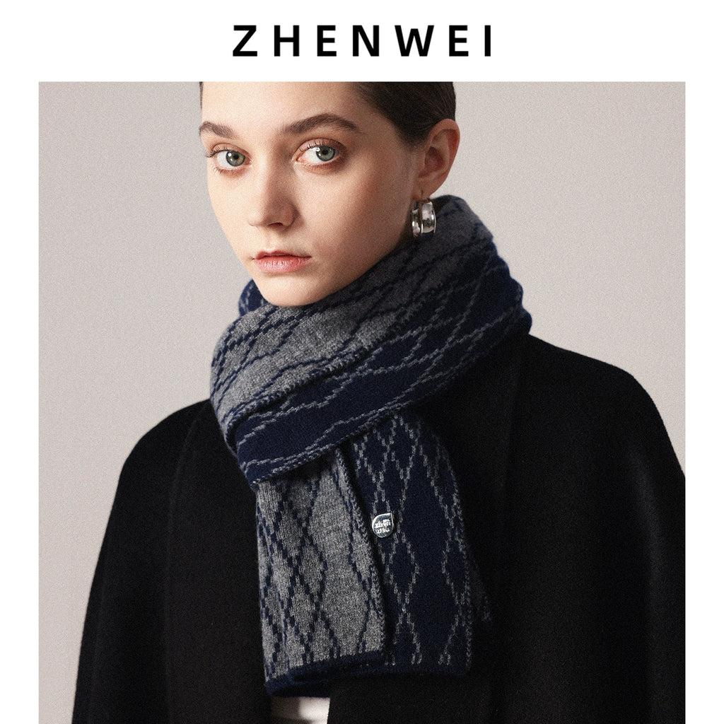 ZHENWEI Rhombus Plaid Short Knitted Scarf