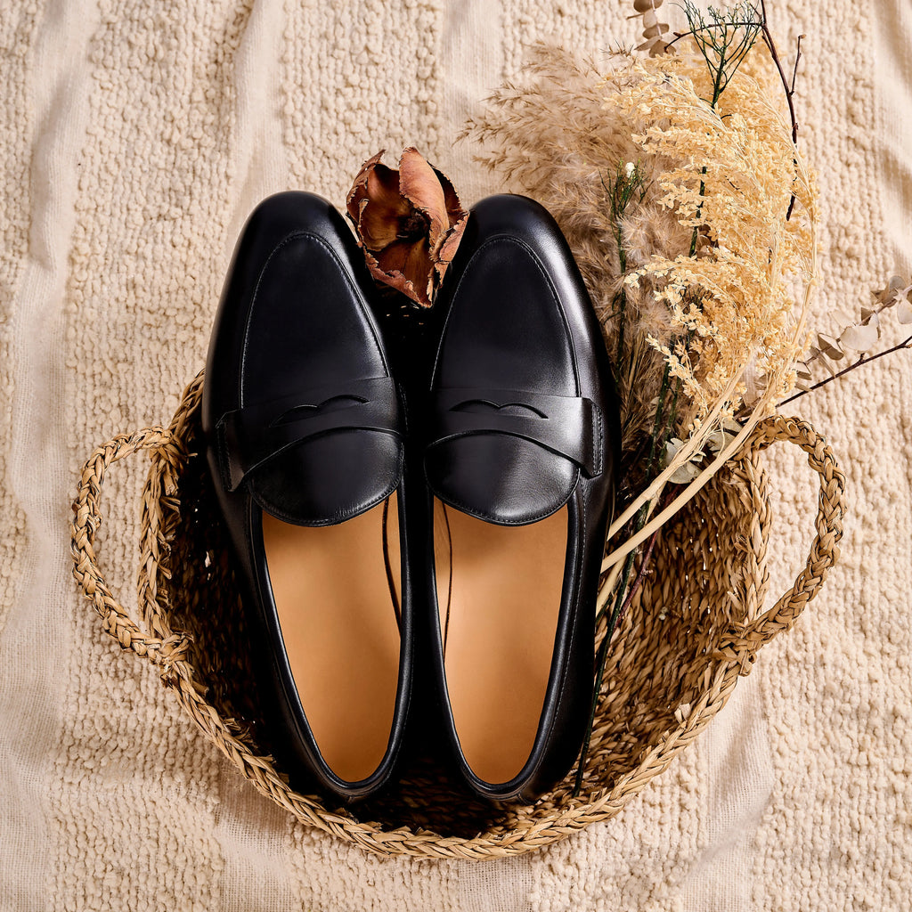 TERRAKOO Leather Square-Toe Penny Loafer