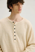 CARPEM Raccoon Patterned Yarn Henley Neck Breathable Sweater