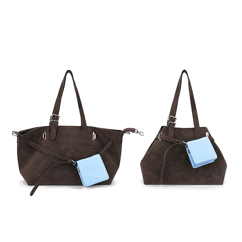 JANDRESS Deep Caramel Suede Shoulder Bag With Magnetic Snap