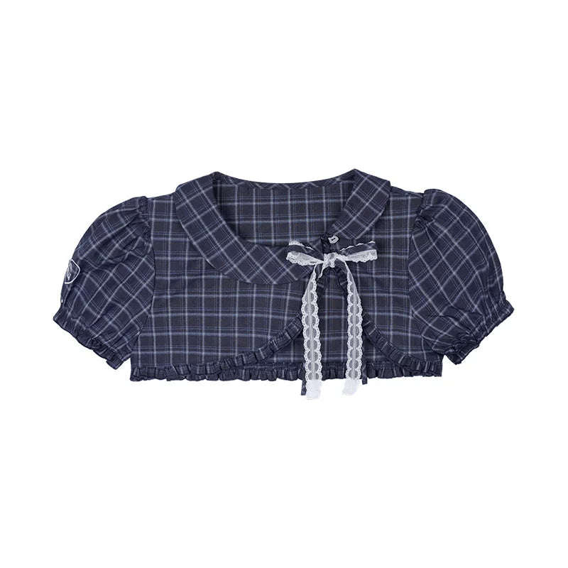SagiDolls Blue Plaid UPF + Bubble Sleeve Blouse