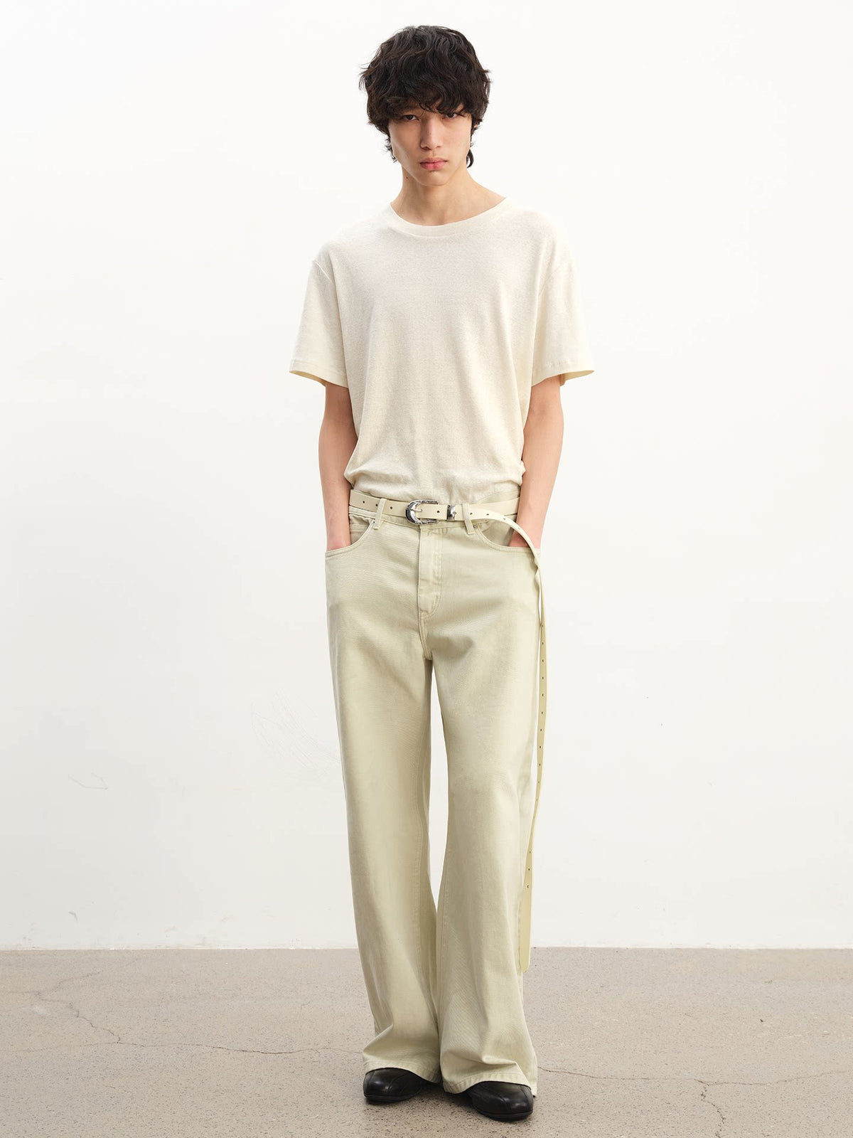 JCAESAR Washed Faded Snowflake Linen-Like Loose Tee