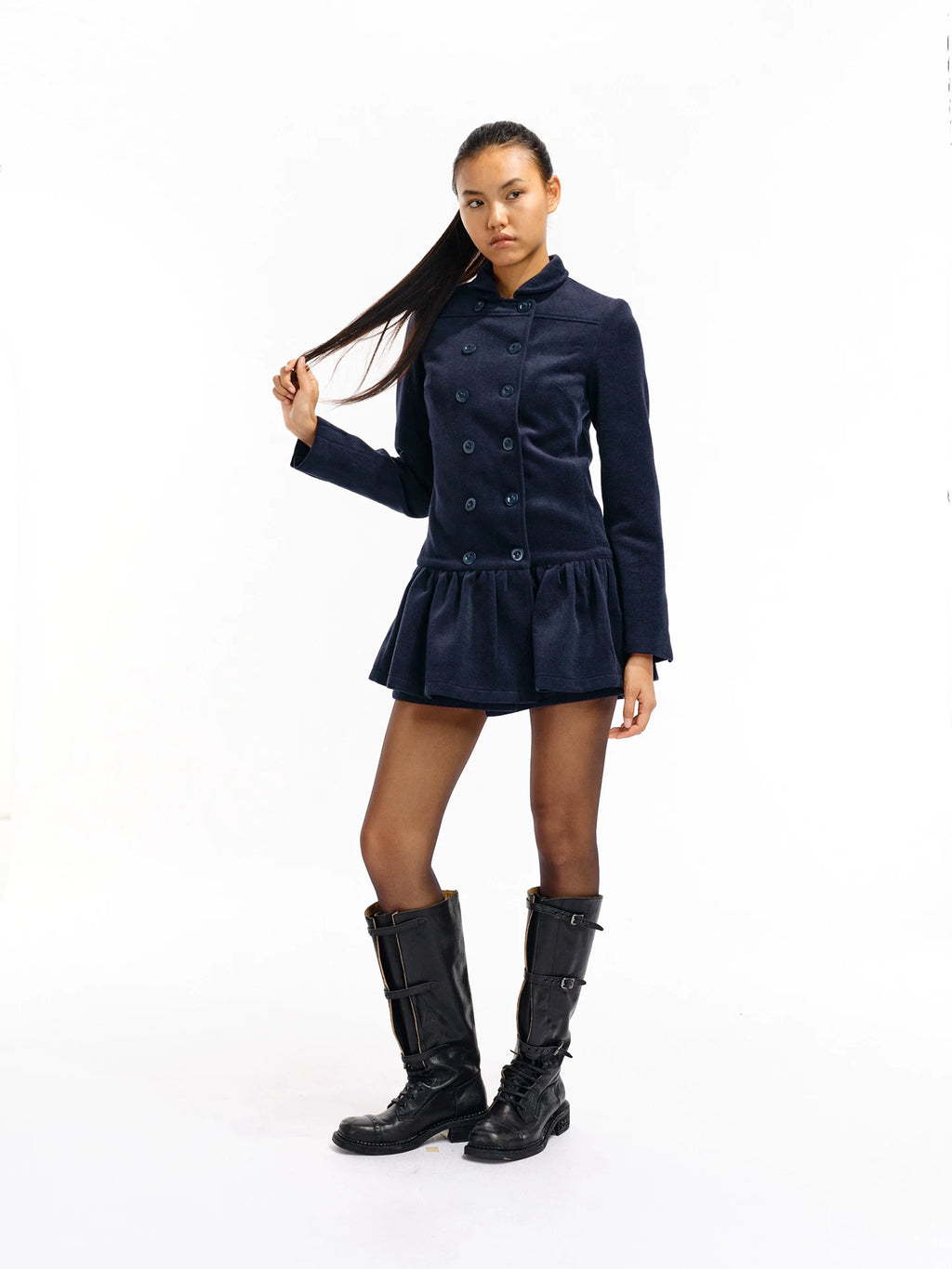 Two Little Guys Soft Waxy Double-breasted Lapel Dress Woolen Coat