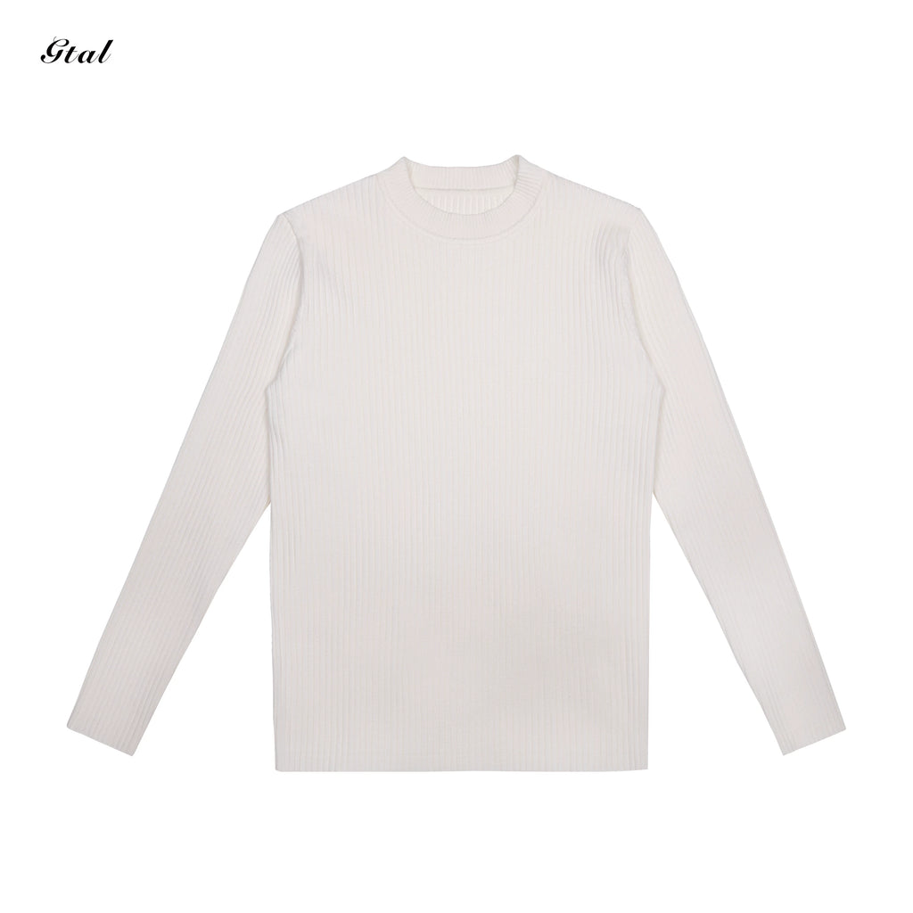 GTAL Striped Anti-Pilling Solid Color Slim-Fit Knitted Sweater Long Sleeves