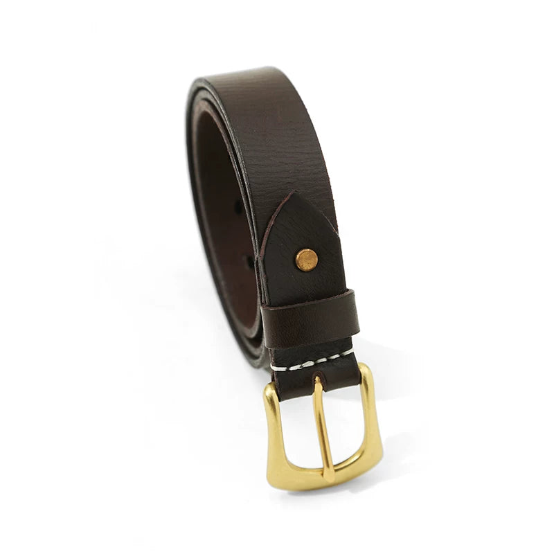 Mbbcar Brass Vintage Hand-Dyed Leather Belt
