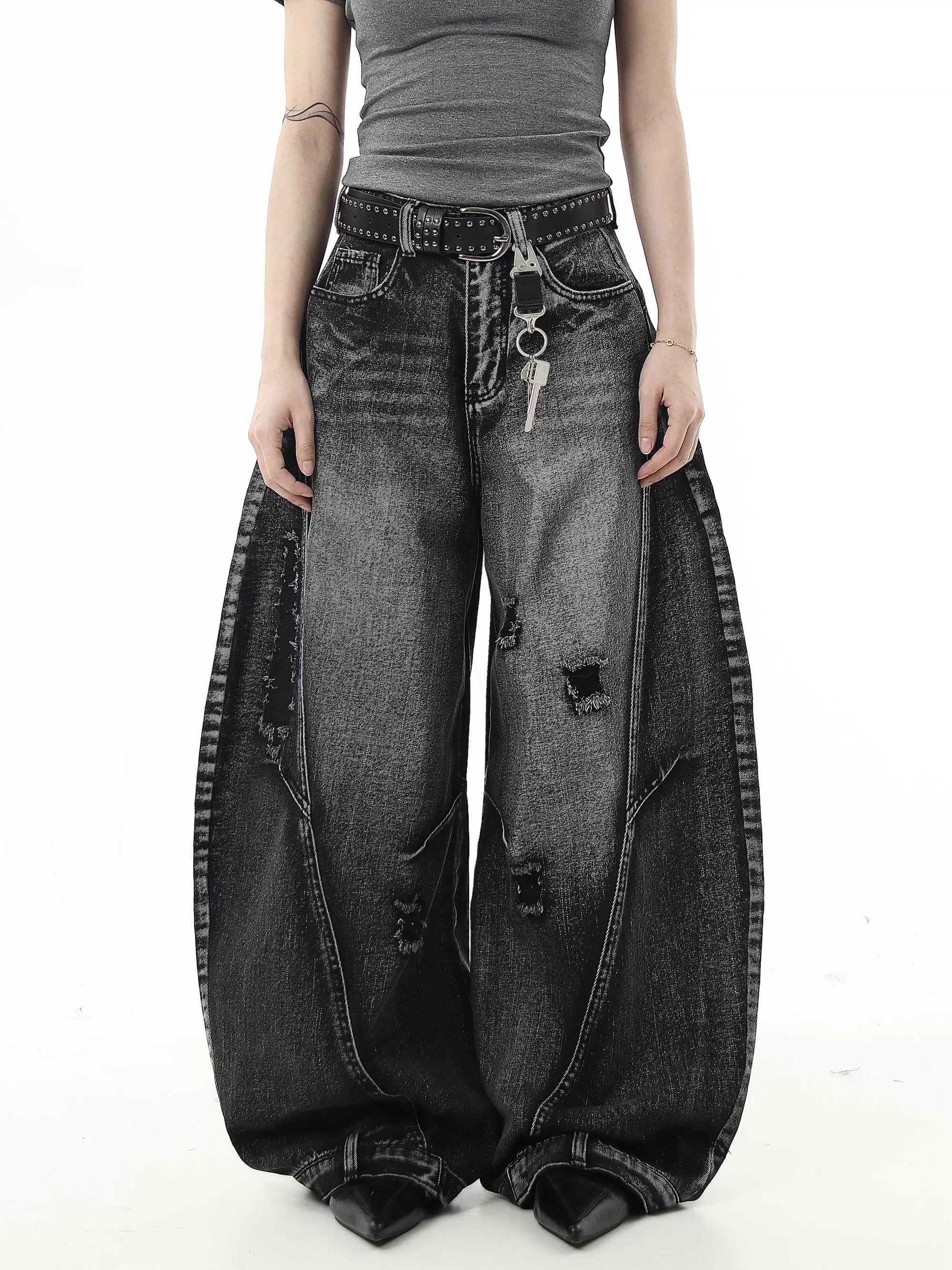 BLACKLISTS Ripped Premium Wide Leg Jeans