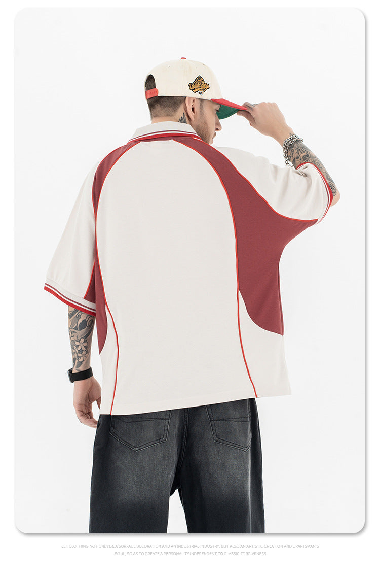 FORGIVNESS Lapel Contrasting Color Splicing Polo Shirt