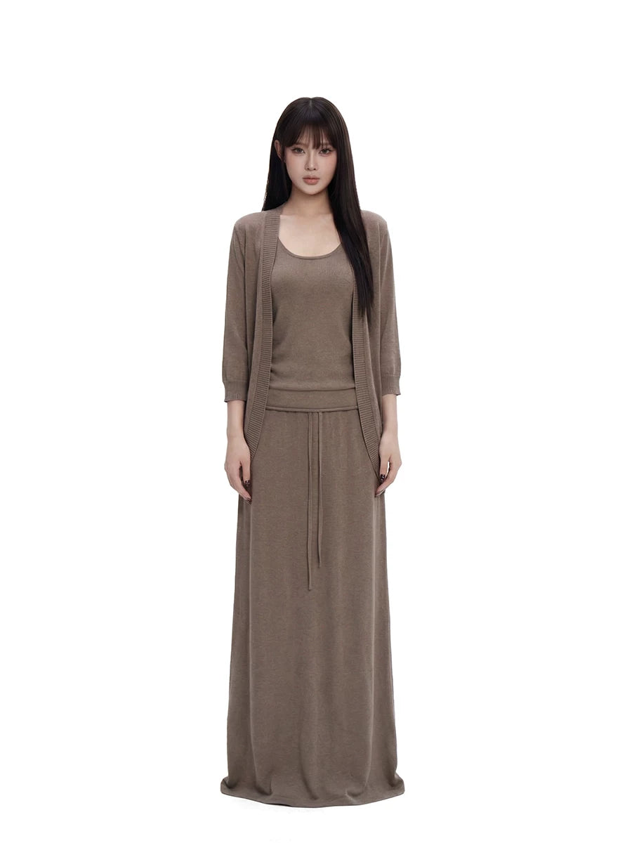 WITHMIN Waist Sling Vest Long Sleeve Cardigan Set