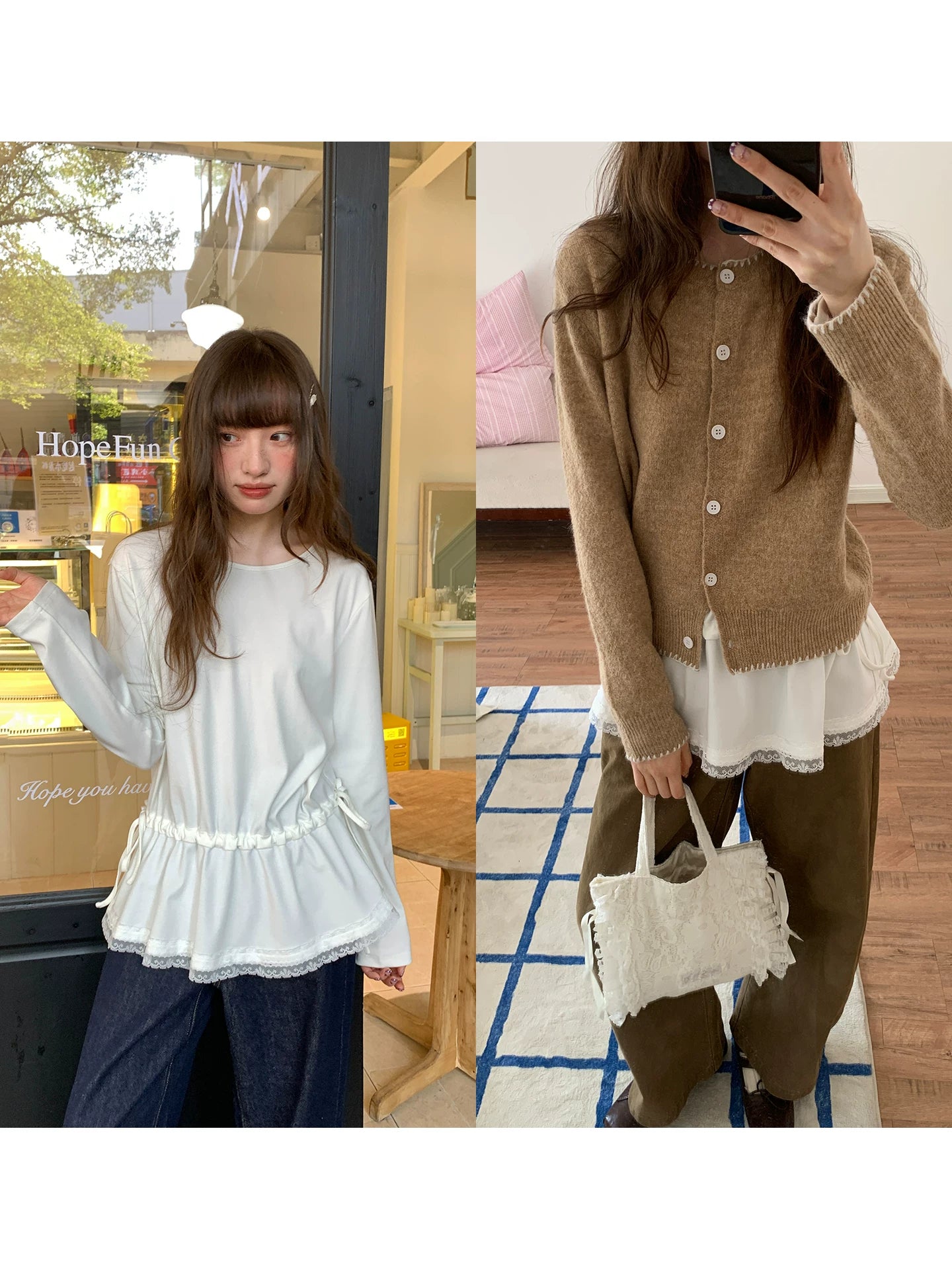 Kano Waist Strap Drawstring Loose Crew Neck Long Sleeves