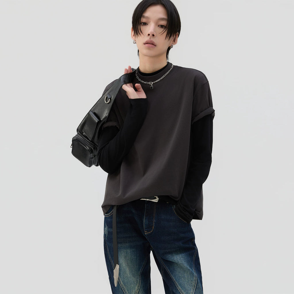 Sameuoo Small Turtleneck Shoulder Casual Tee