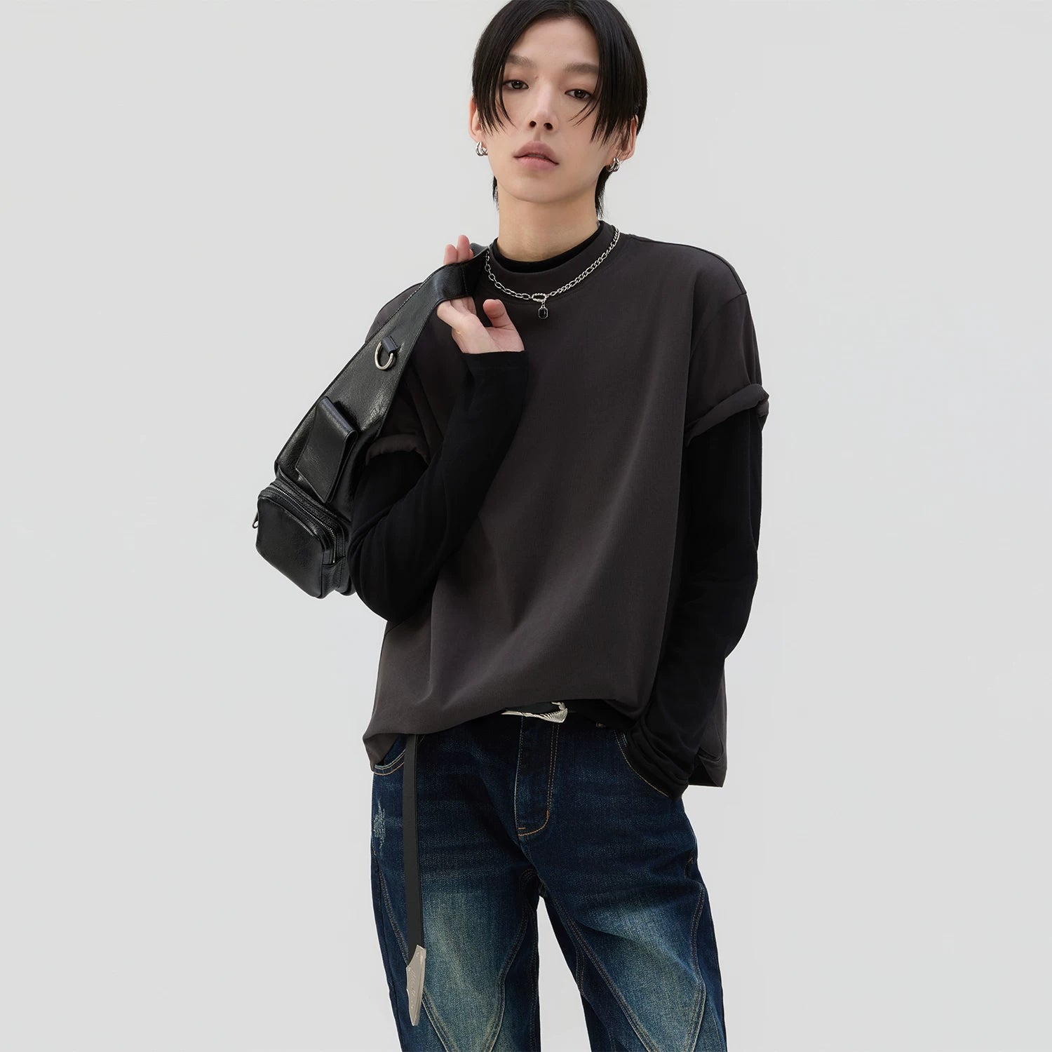 Sameuoo Small Turtleneck Shoulder Casual Tee