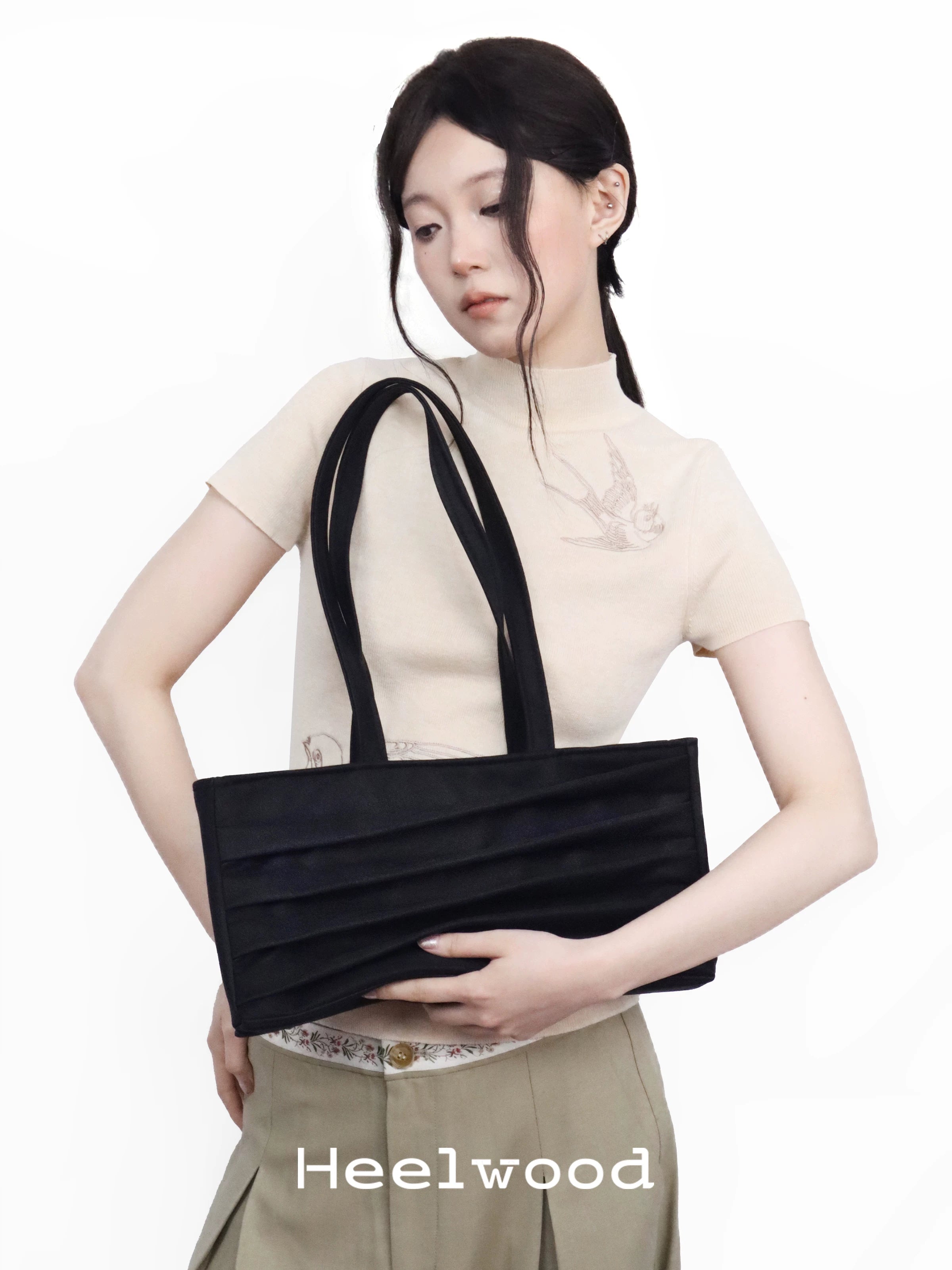 Heelwood Ink Bamboo Faux Leather Zip-Top Shoulder Bag