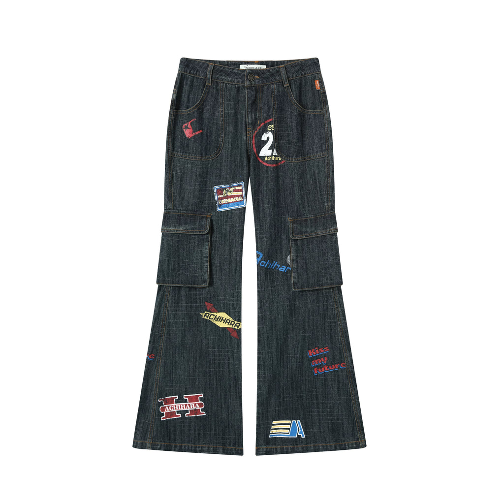 Achihara Stamp Flared Distressed Low-Rise Jeans