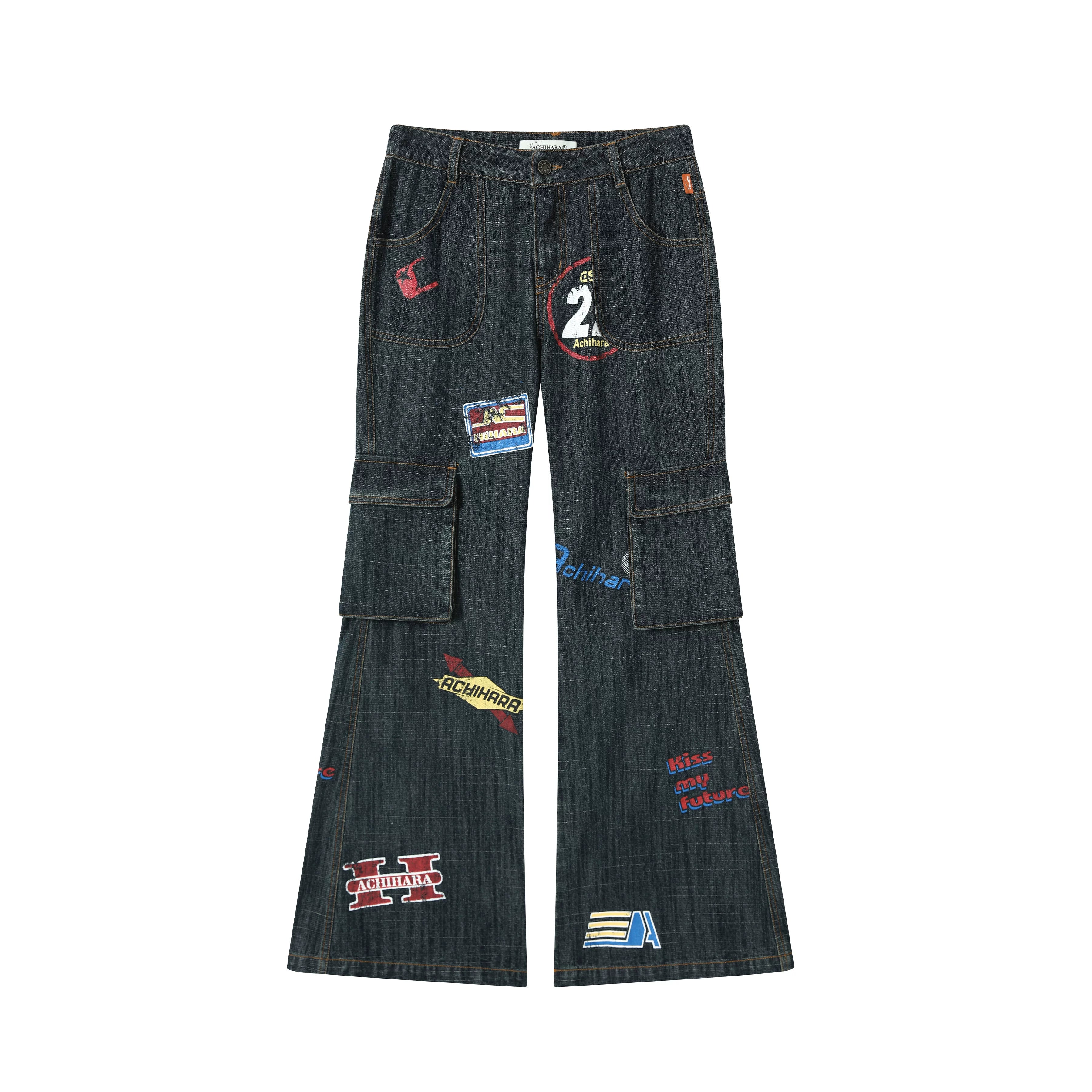 Achihara Stamp Flared Distressed Low-Rise Jeans
