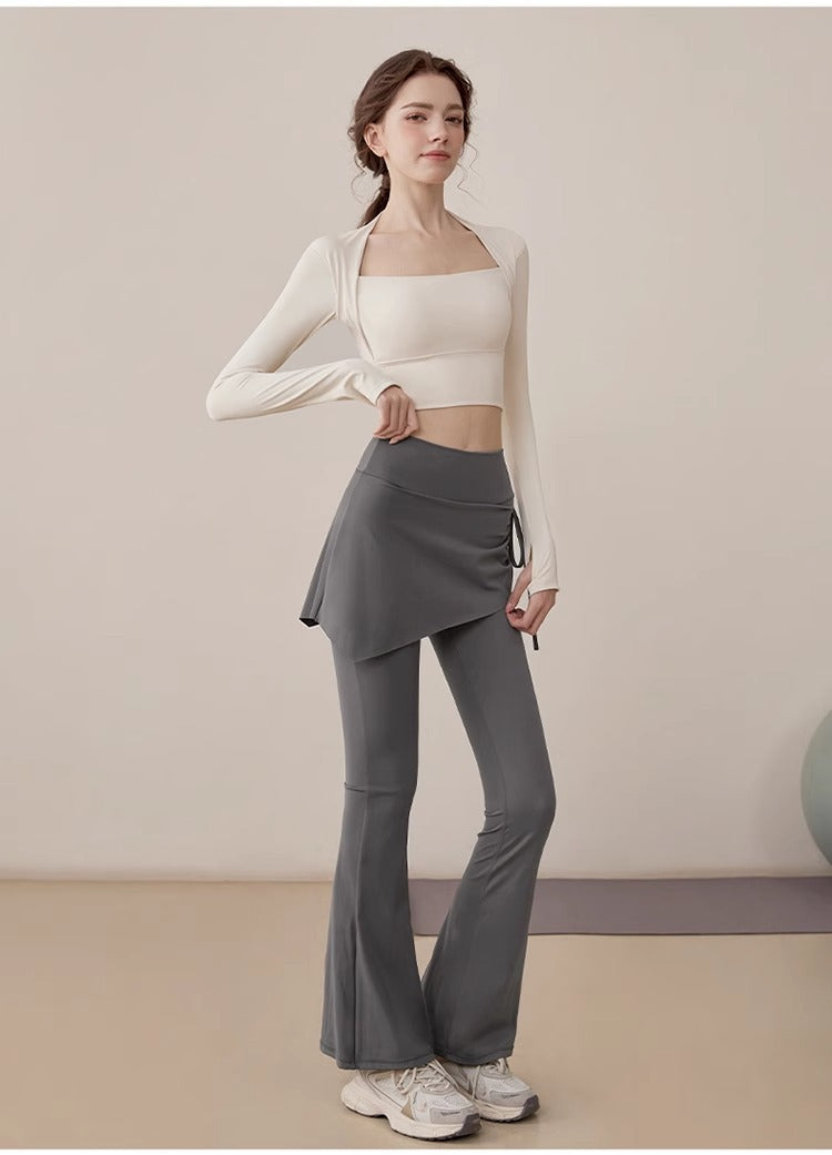 TIANQINGSE Fake Two-piece Side Drawstring Skirt Curtain Hip Cover Micro-pull Pants