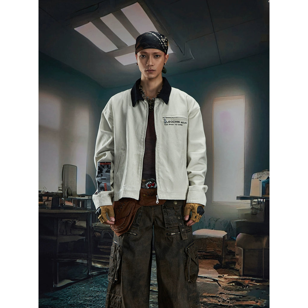 NOMANIAI Loose Zip Lapel Denim Jacket
