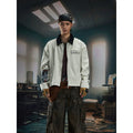 NOMANIAI Loose Zip Lapel Denim Jacket