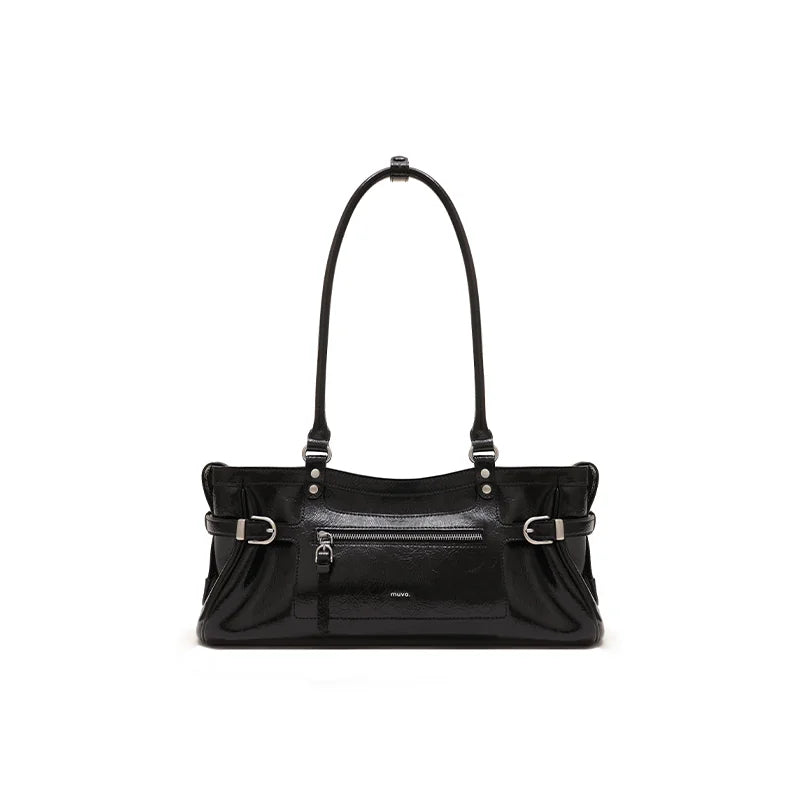 muva. Waxed Leather Zip-Top Underarm Bag