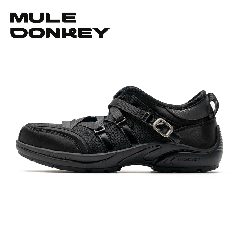 Mule Donkey Leather Strap Mary Jane Flat