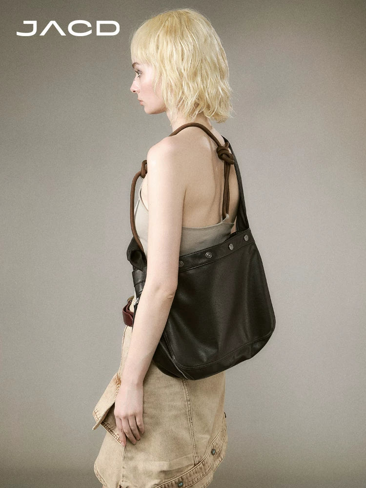 JACD Black Tote Large Capacity Soft Leather Shoulder Messenger Bag