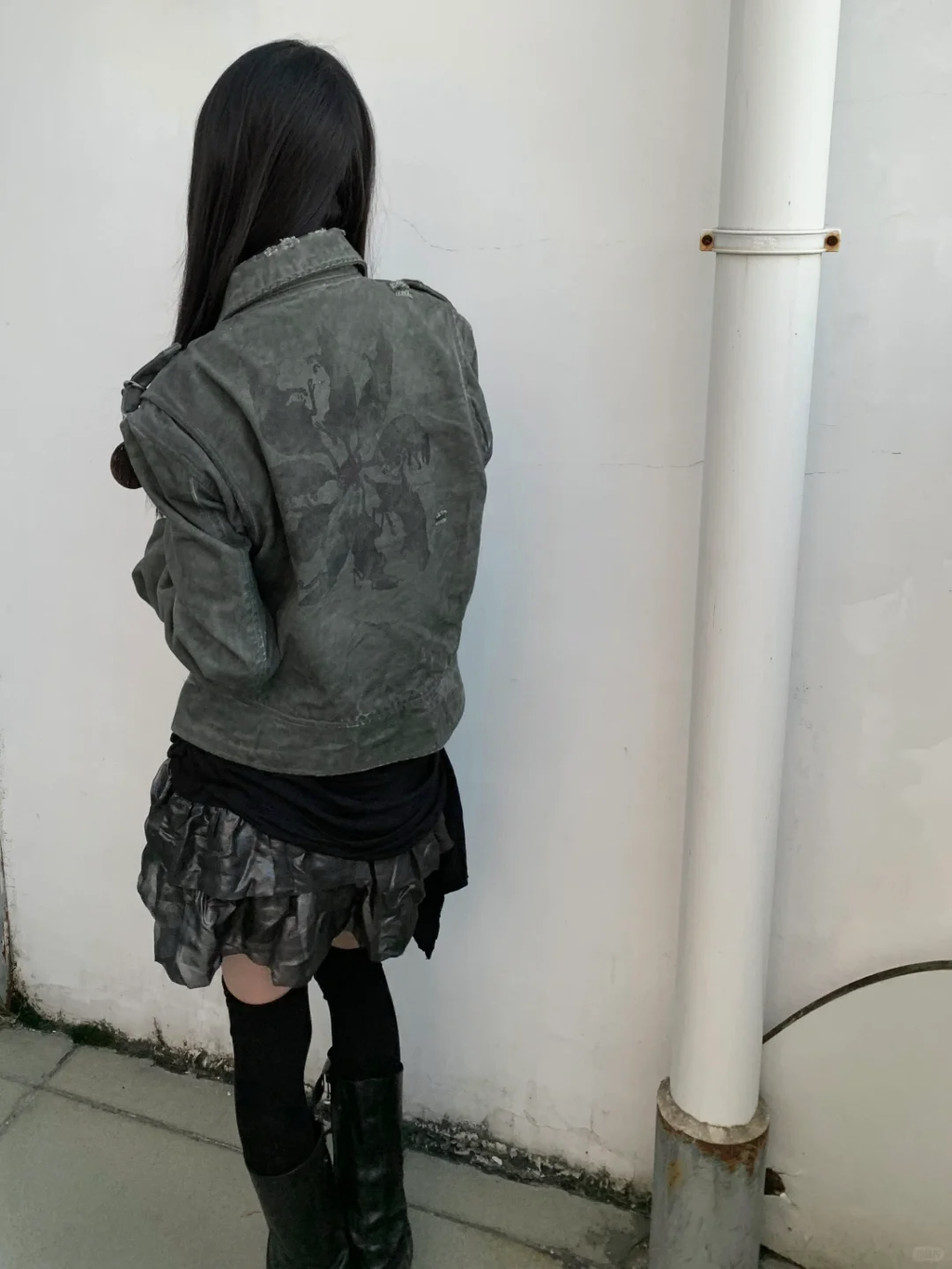 NoEmosen Badge Locomotive Collar Washed Cut Slim Jacket