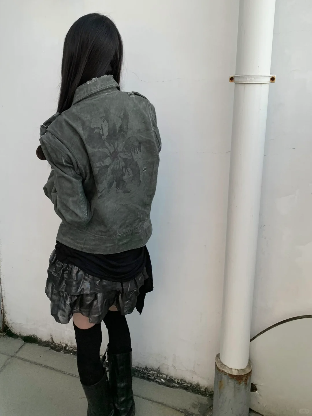 NoEmosen Badge Locomotive Collar Washed Cut Slim Jacket