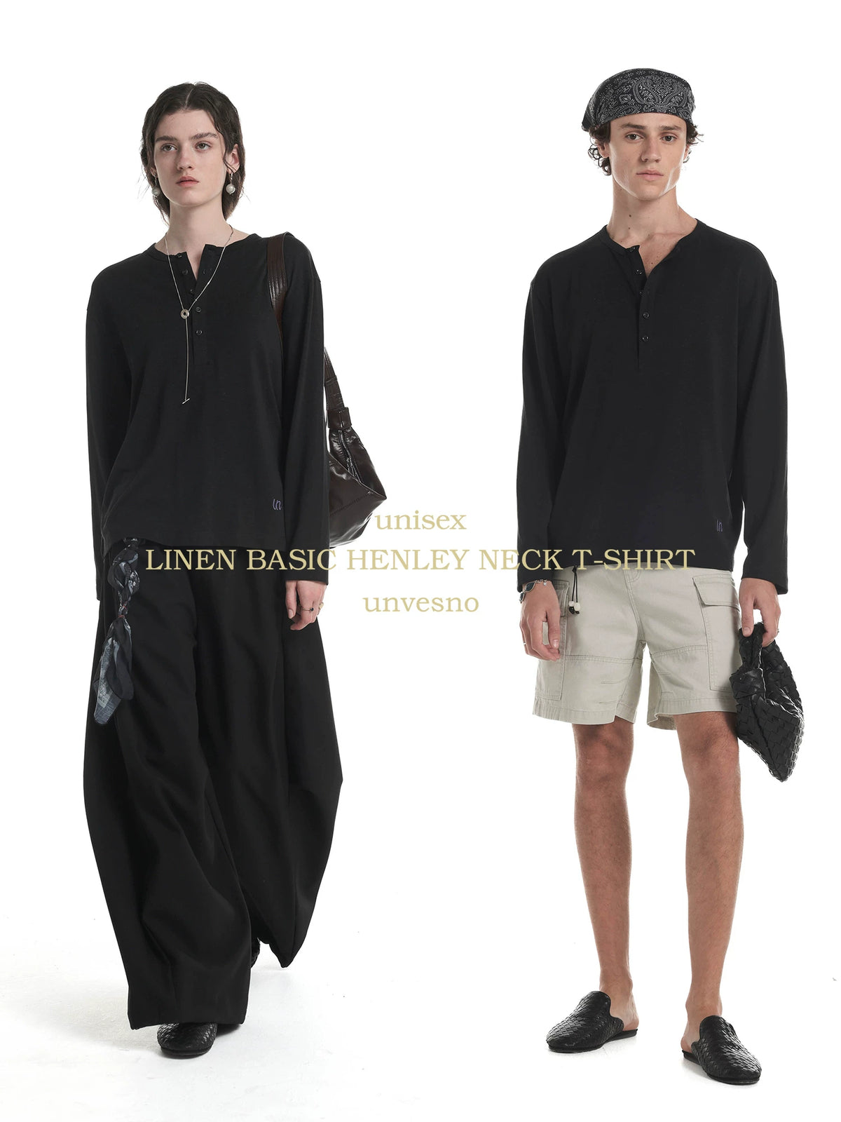 Unvesno Linen Texture Relaxed Long-Sleeve Henley Tee