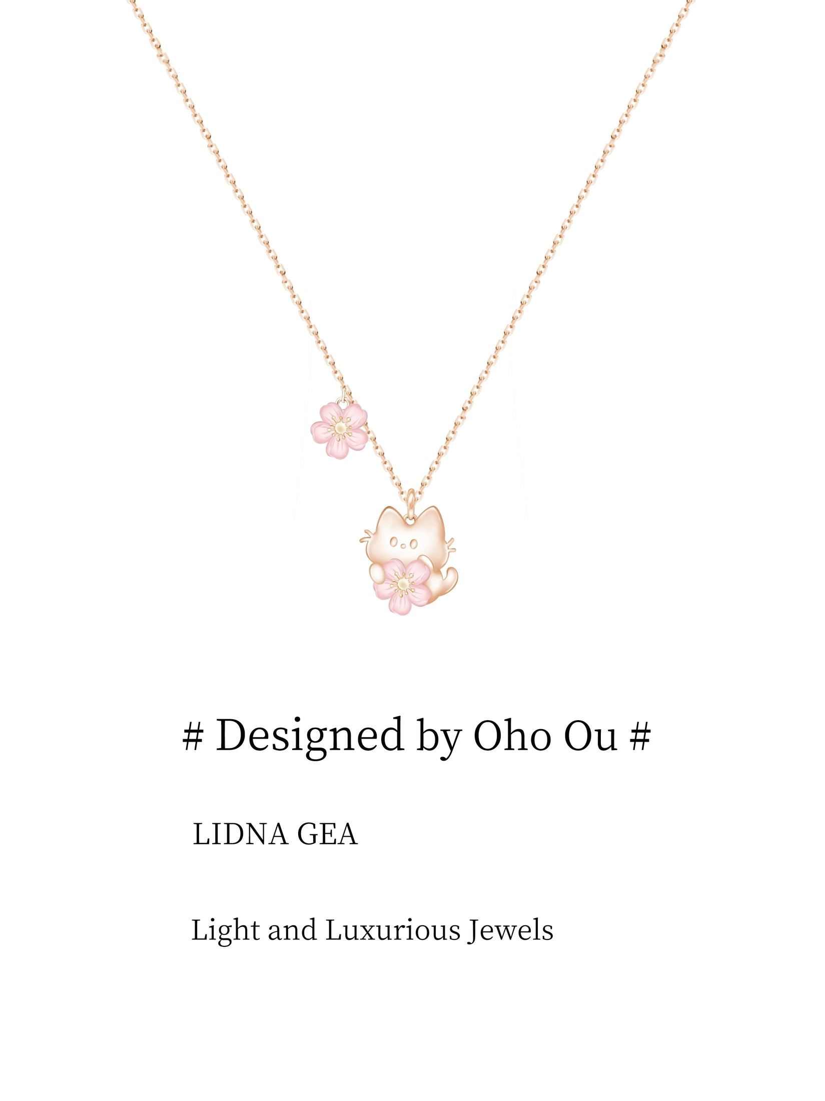 Oho Ou Peach Blossom Cat Premium Necklace