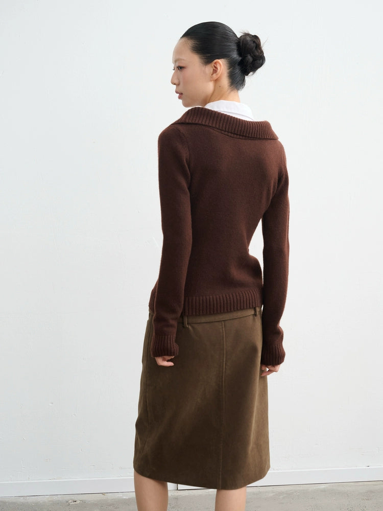 LINY LIBERTY Deep U-neck Fake Two-piece Slim-fit Knitted Sweater (Clearance)