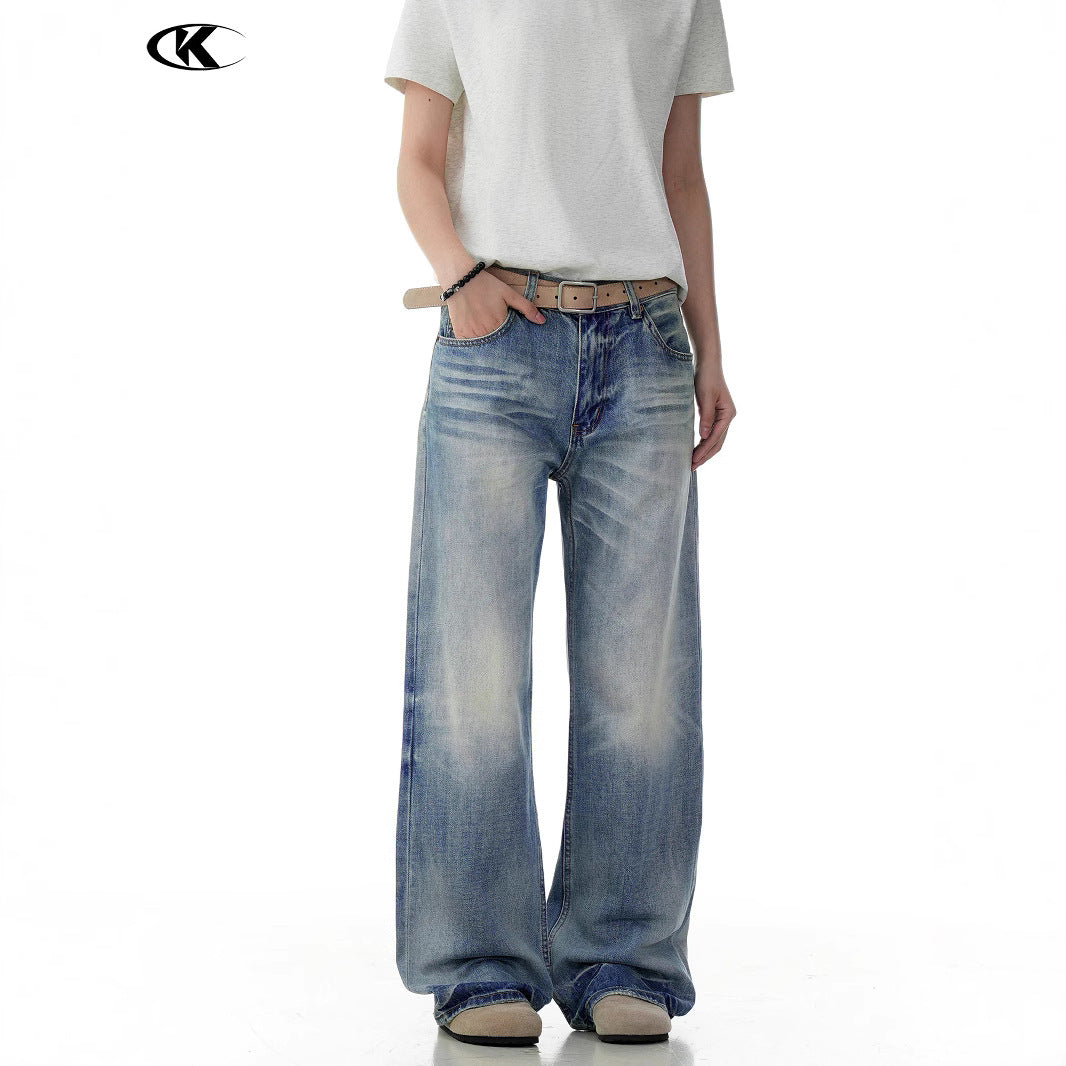 11KN Retro Old Gradual Change Loose Wide Leg Pants