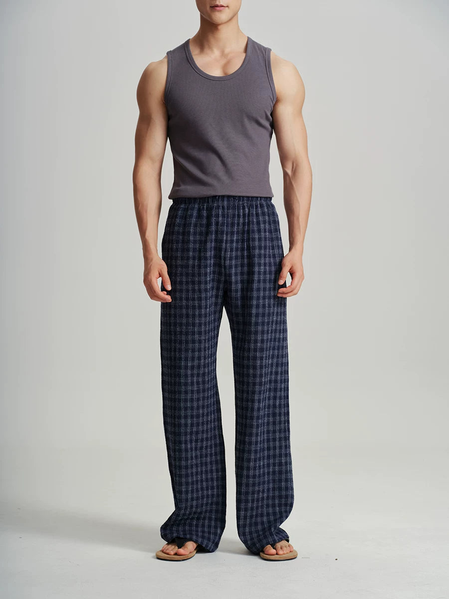 PLUS NO LOGO Salt-Washed Plaid 260g Straight-Leg Pants