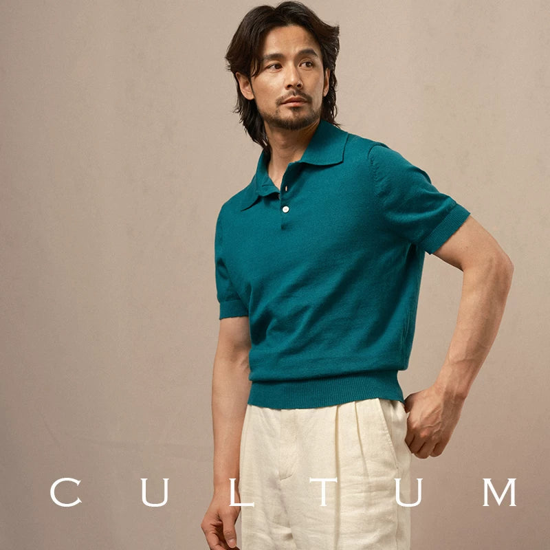 CULTUM Cotton-Linen Knit Breathable Regular Fit Polo Shirt