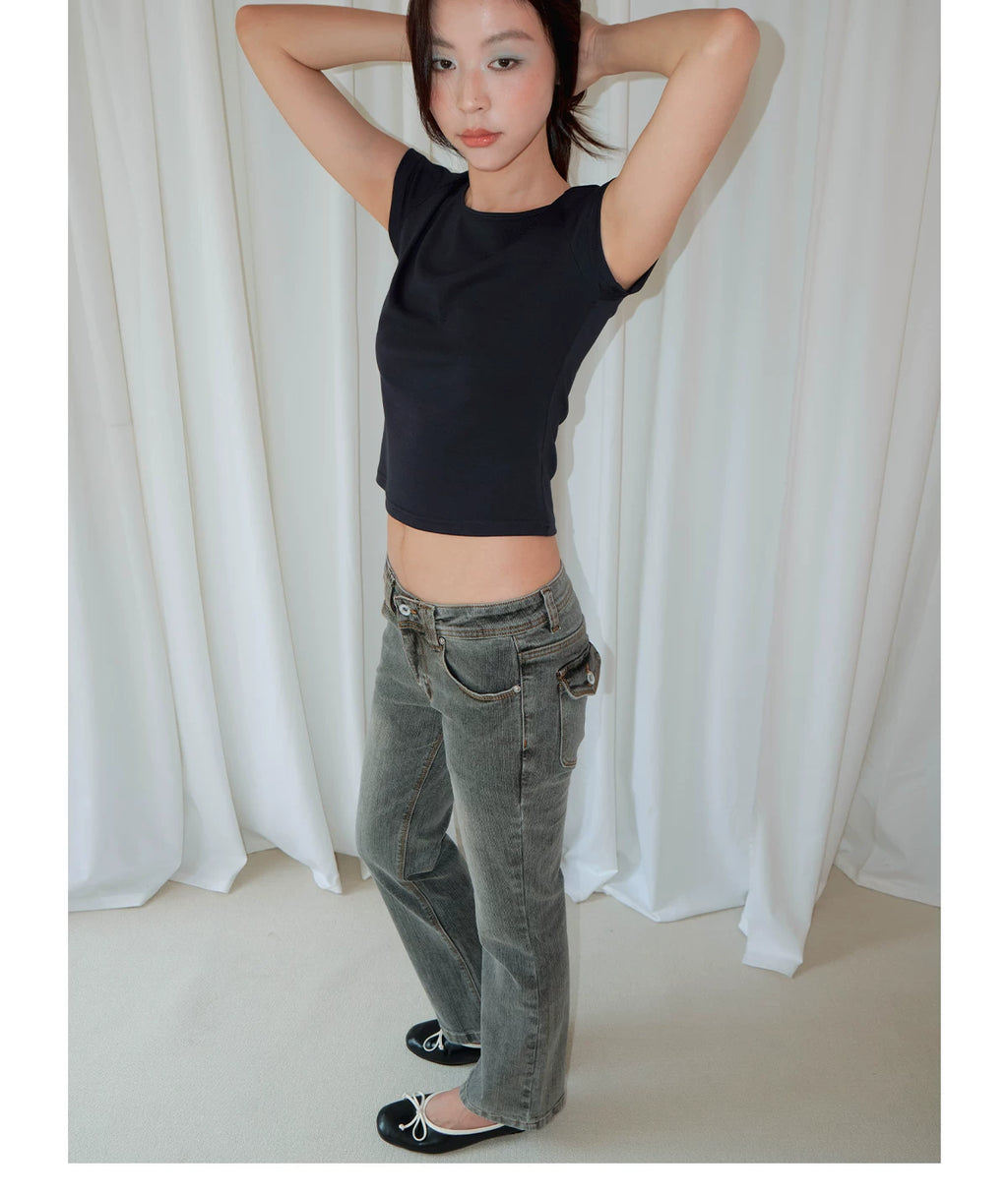 FUNKYFUN Millennium Retro Low-Rise Cropped Jeans